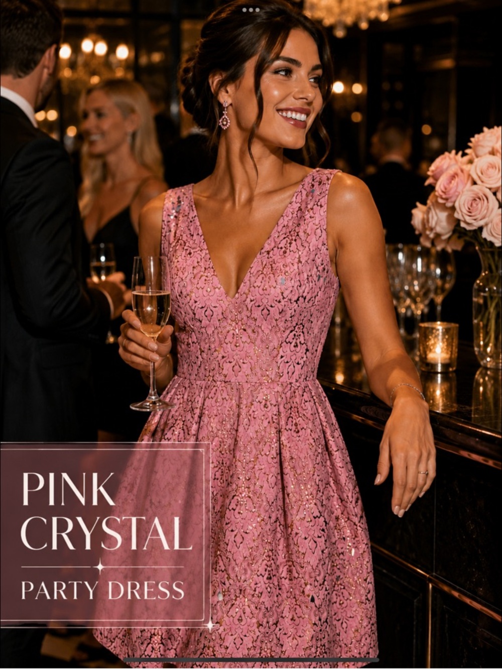 ASOS Pink Crystal Party Dress Jacquard Fit Flare Mini Wedding Guest